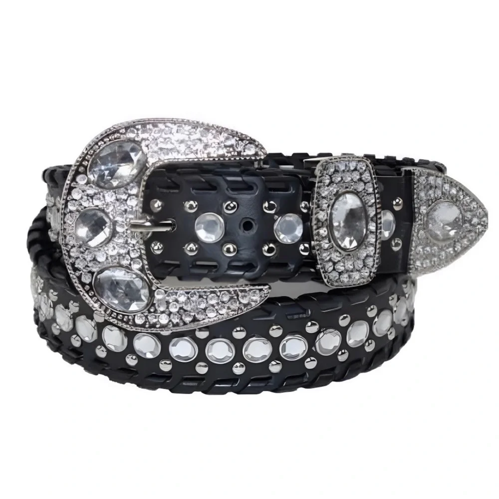 CTM • Western Belt With Rhinestones And Studs Cowgirl Crystal Bling Accessory